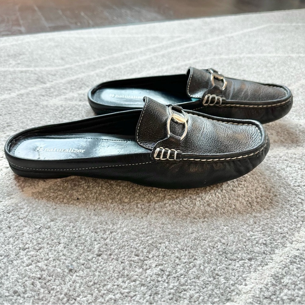 Naturalizer Black Mule Slide on Leather Loafer Shoes
